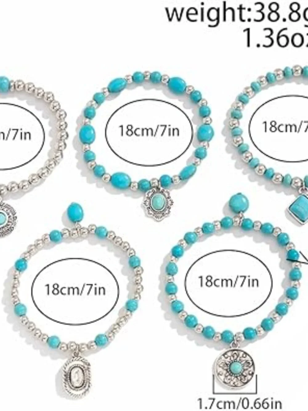 5 Turquoise Western Bracelets‎ Vintage Stackable Beaded Country Concert
